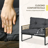 easycomfort easycomfort set da giardino 4 pezzi in rattan con divanetto 2 sedie e tavolino da caffe grigio e marrone