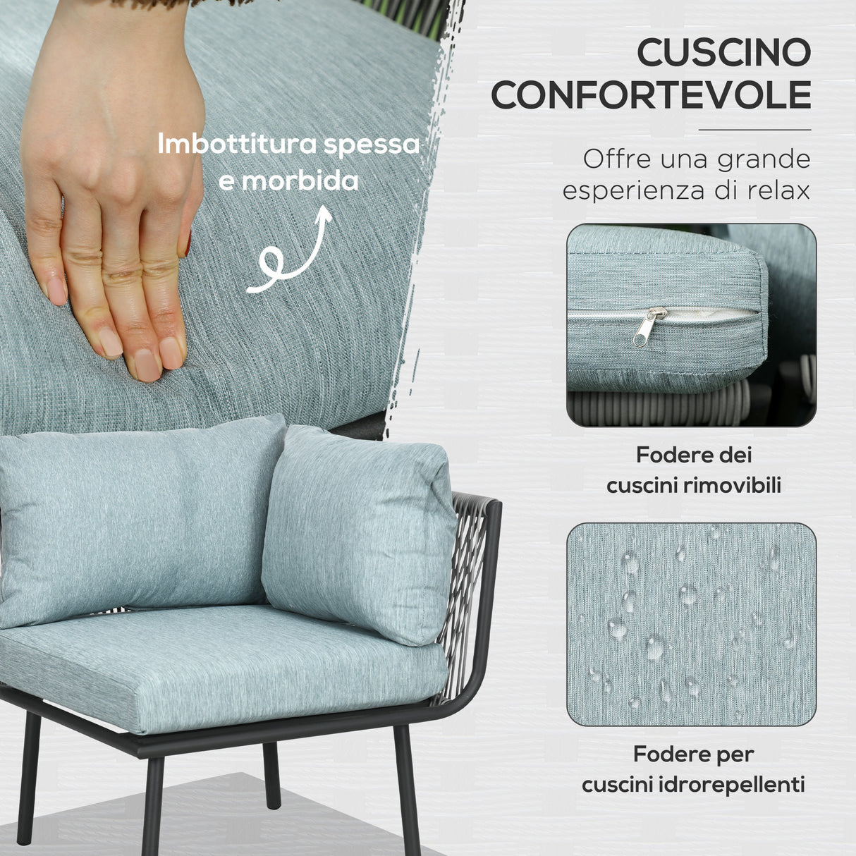 easycomfort easycomfort set da giardino 4 pezzi in rattan con tavolino da caffe 2 divani ad angolo e poltroncina nero grigio e blu