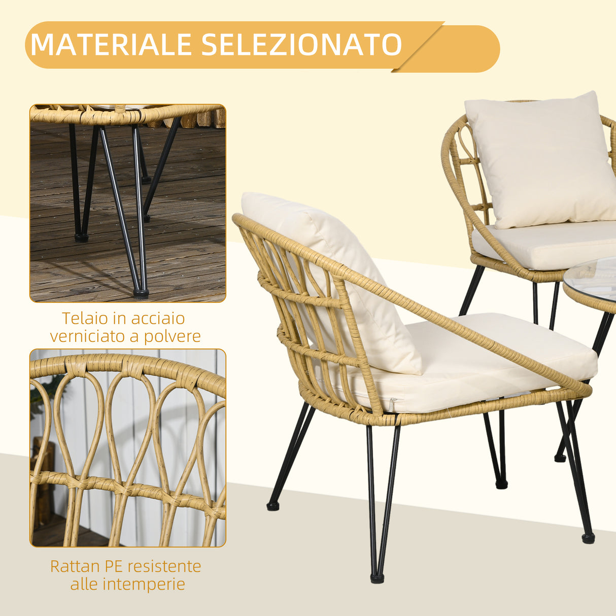 easycomfort easycomfort set da giardino 5 pezzi in rattan con tavolo rotondo 82x50 cm e 4 sedie 72x72x75 cm con cuscini