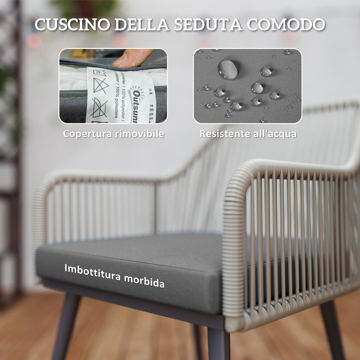 easycomfort easycomfort set da giardino 5 pezzi in rattan e acciaio con 4 sedie da esterno e tavolo rotondo con foro marrone e grigio
