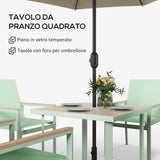 easycomfort easycomfort set da giardino con tavolo quadrato e 4 sedie con braccioli in tessuto a rete e acciaio verde