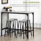 easycomfort easycomfort set da pranzo 5 pezzi con bancone da bar 110x50x89 5 cm e sgabelli 30x60 5 cm in legno e metallo grigio e nero