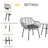 easycomfort easycomfort set mobili da giardino in rattan pe con 2 sedie e tavolino con ripiano in vetro grigio