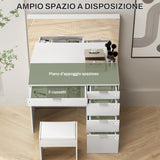easycomfort easycomfort set tavolo da trucco con specchio e 5 cassetti 97 2x44 5x136 5 cm e sgabello imbottito 40x24x46 cm bianco