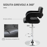 easycomfort easycomfort sgabello da bar alto con schienale e braccioli girevole con altezza regolabile e poggiapiedi finta pelle nera
