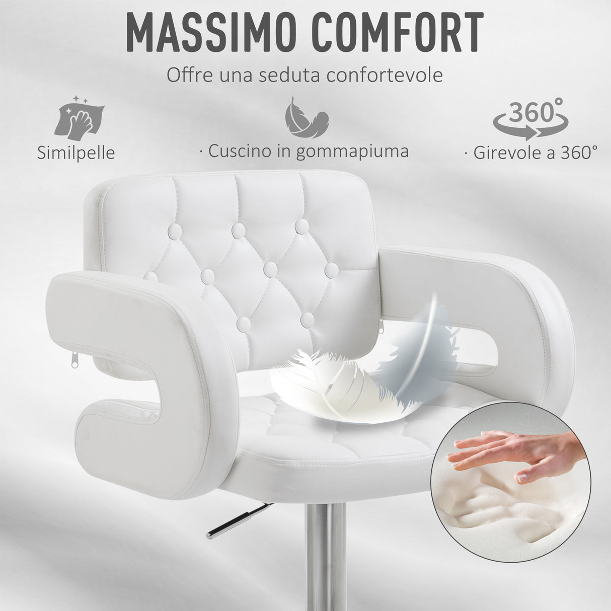 easycomfort easycomfort sgabello da bar alto con schienale e braccioli sgabello da cucina moderno girevole con altezza regolabile e poggiapiedi in finta pelle 61x50x94 114cm bianco ean 8054144130910