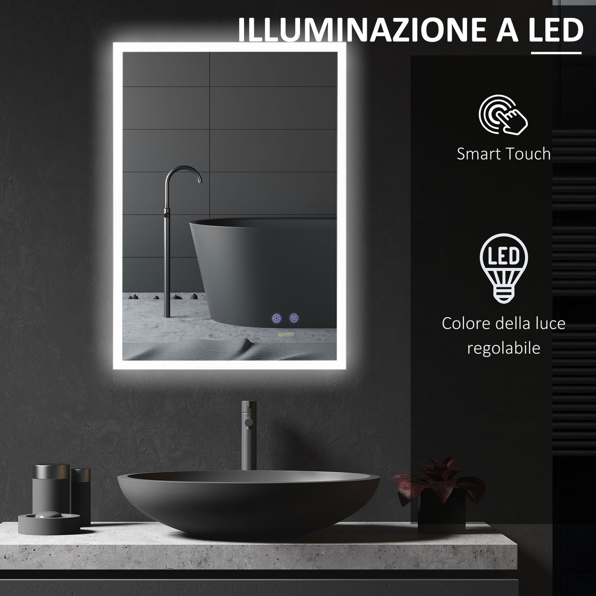 easycomfort easycomfort specchio bagno con luce led funzione anti appannamento e tasti touch 70x50cm argento