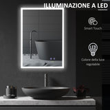 easycomfort easycomfort specchio bagno con luce led funzione anti appannamento e tasti touch 70x50cm argento