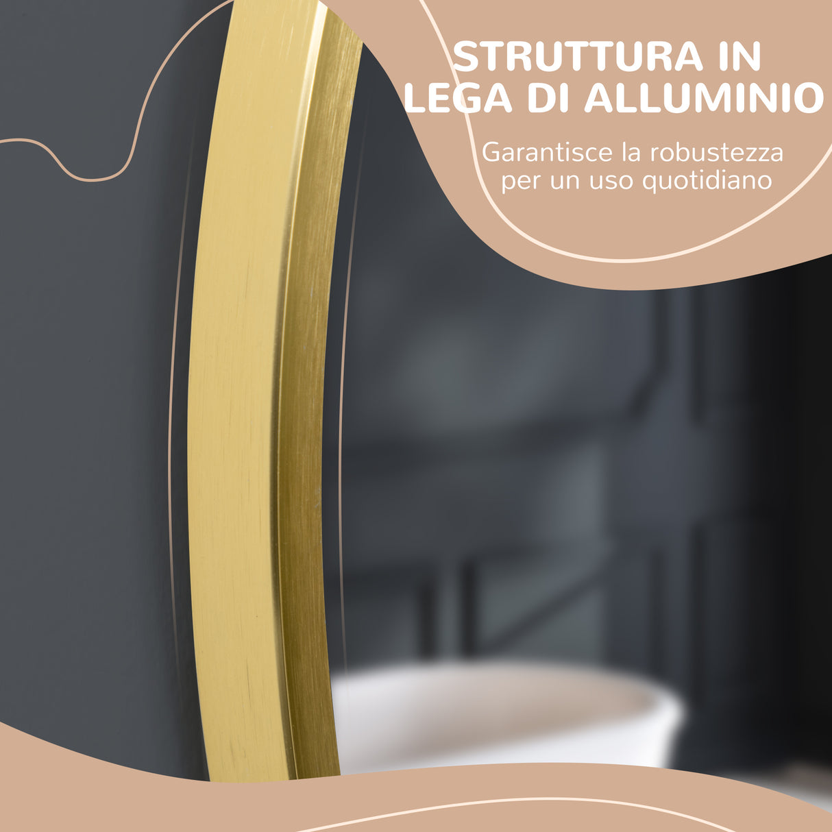 easycomfort easycomfort specchio bagno rotondo con cornice da parete in lega di alluminio 50x2cm oro