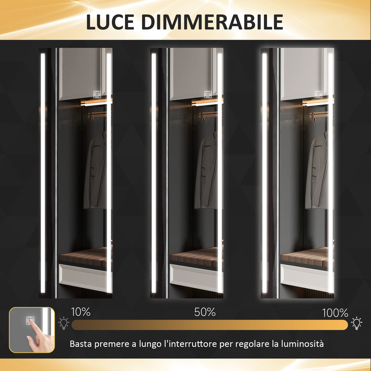 easycomfort easycomfort specchio da parete rettangolare con luci led regolabili e interruttore touch 40x120cm
