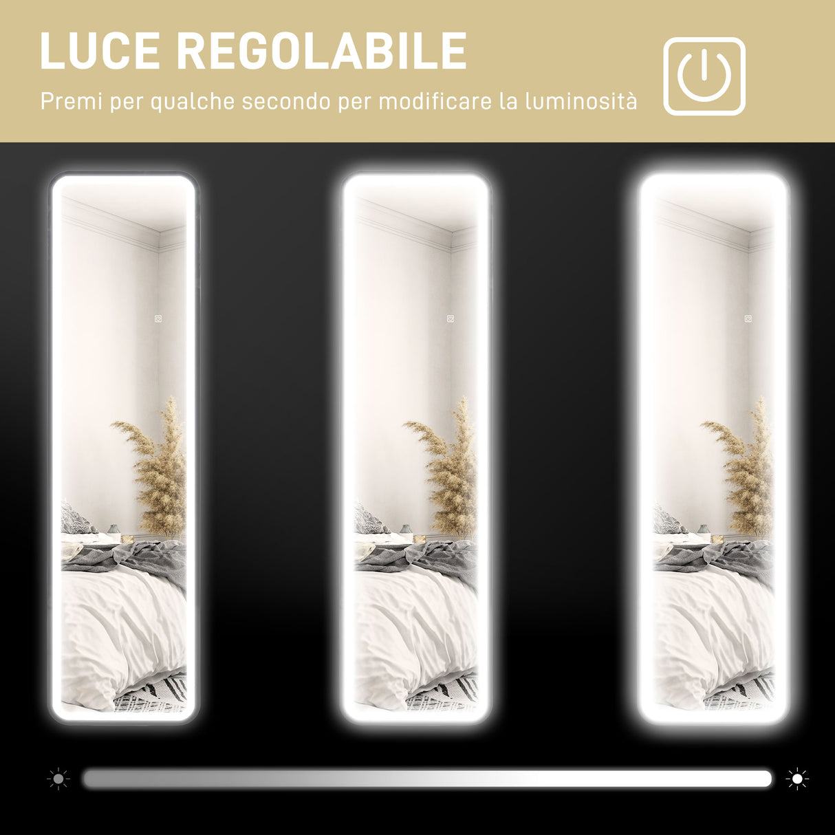 easycomfort easycomfort specchio da parete touch con illuminazione led regolabile in vetro temperato e metallo 40x3x120 cm nero