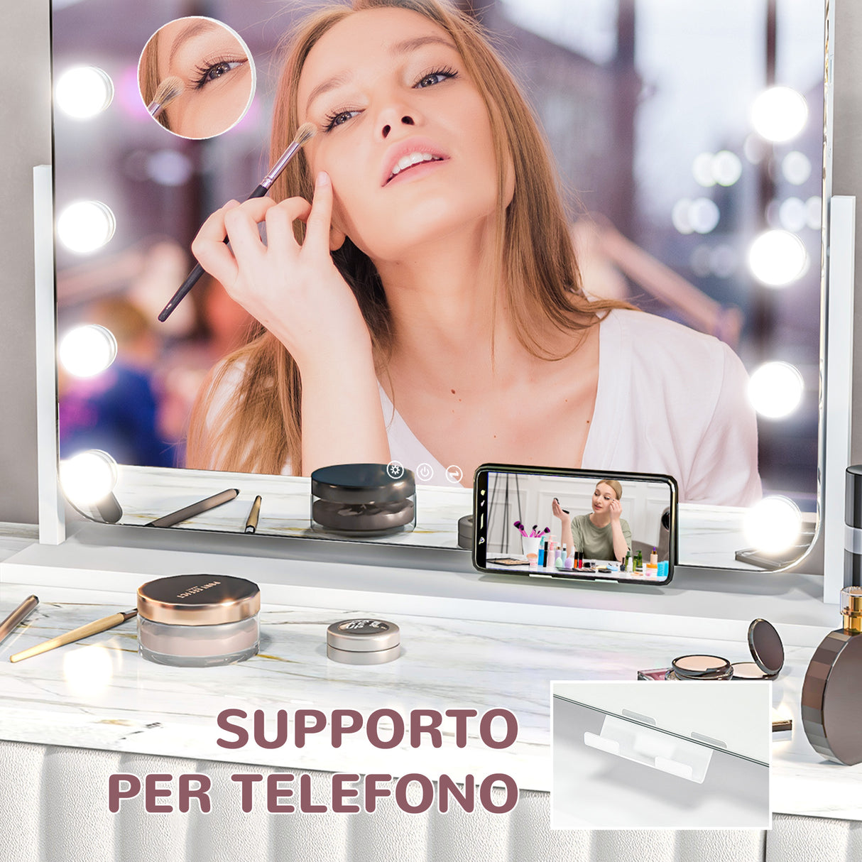 easycomfort easycomfort specchio da trucco con 14 luci led regolabili e ricarica usb in vetro e metallo 62 5x14x49 5 cm bianco