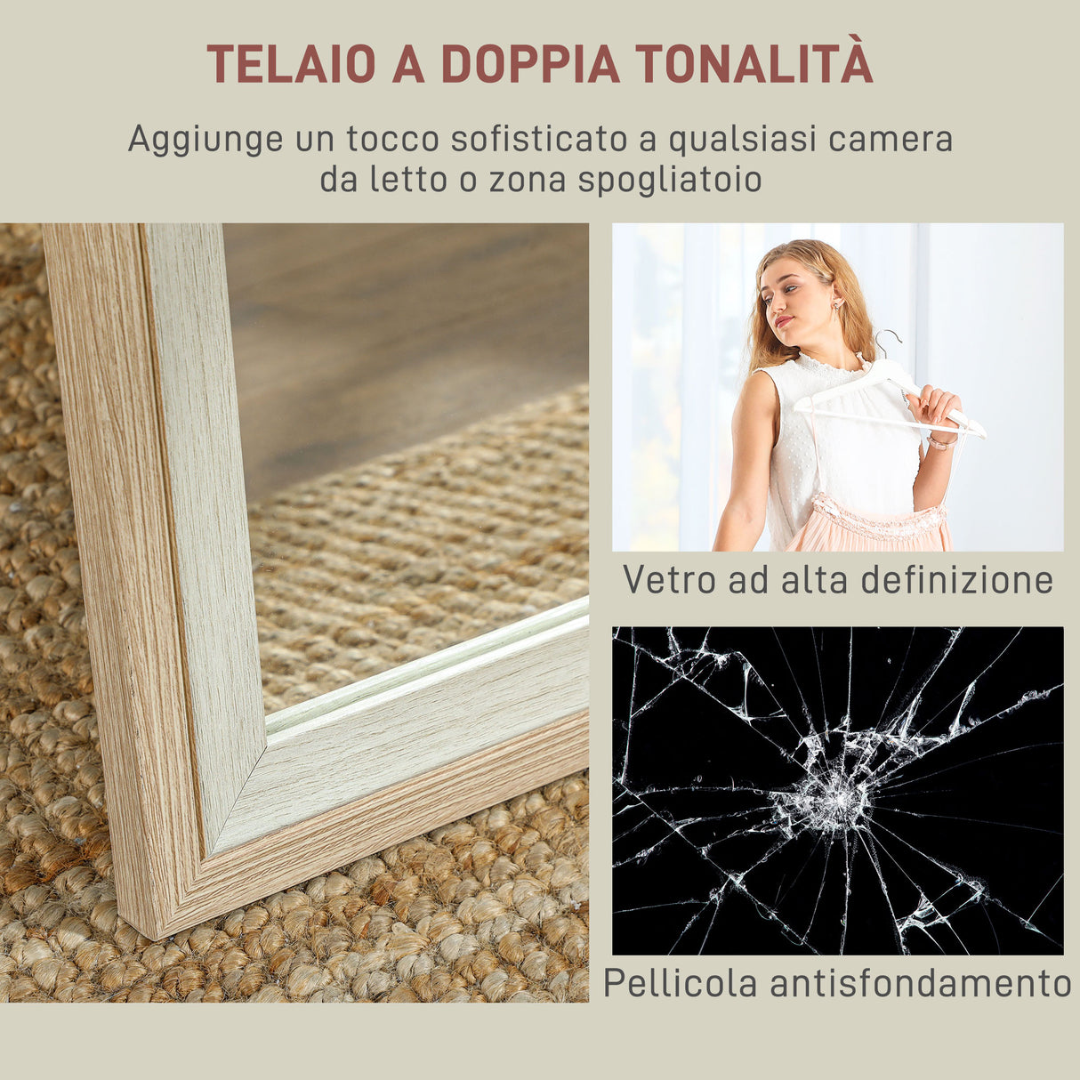 easycomfort easycomfort specchio moderno a figura intera da parete e autoportante 37x157 cm bianco e legno