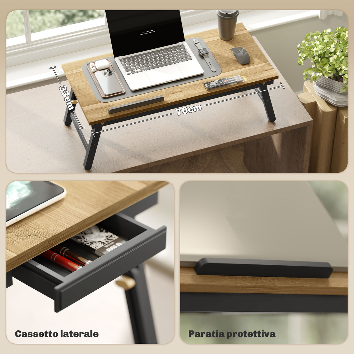 easycomfort easycomfort supporto monitor inclinabile e regolabile con cassetto laterale in legno 86x33x22 5 32 cm rovere e nero