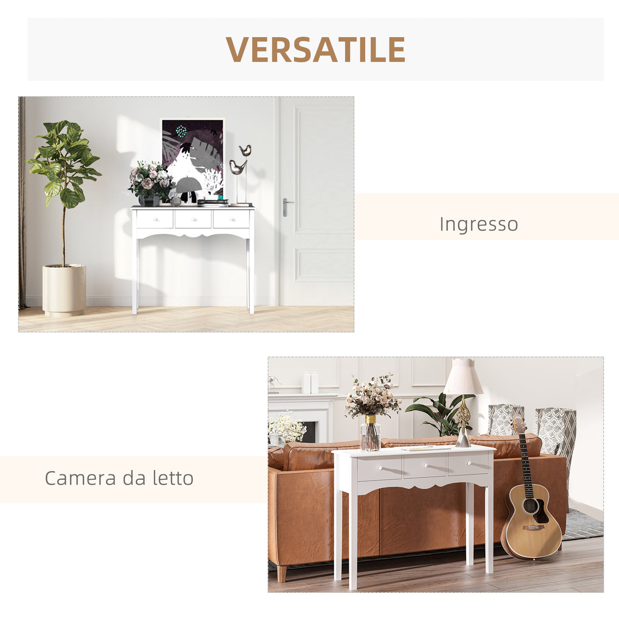 easycomfort easycomfort tavolo consolle moderno da ingresso in mdf con 3 cassetti 100x32x85 cm bianco