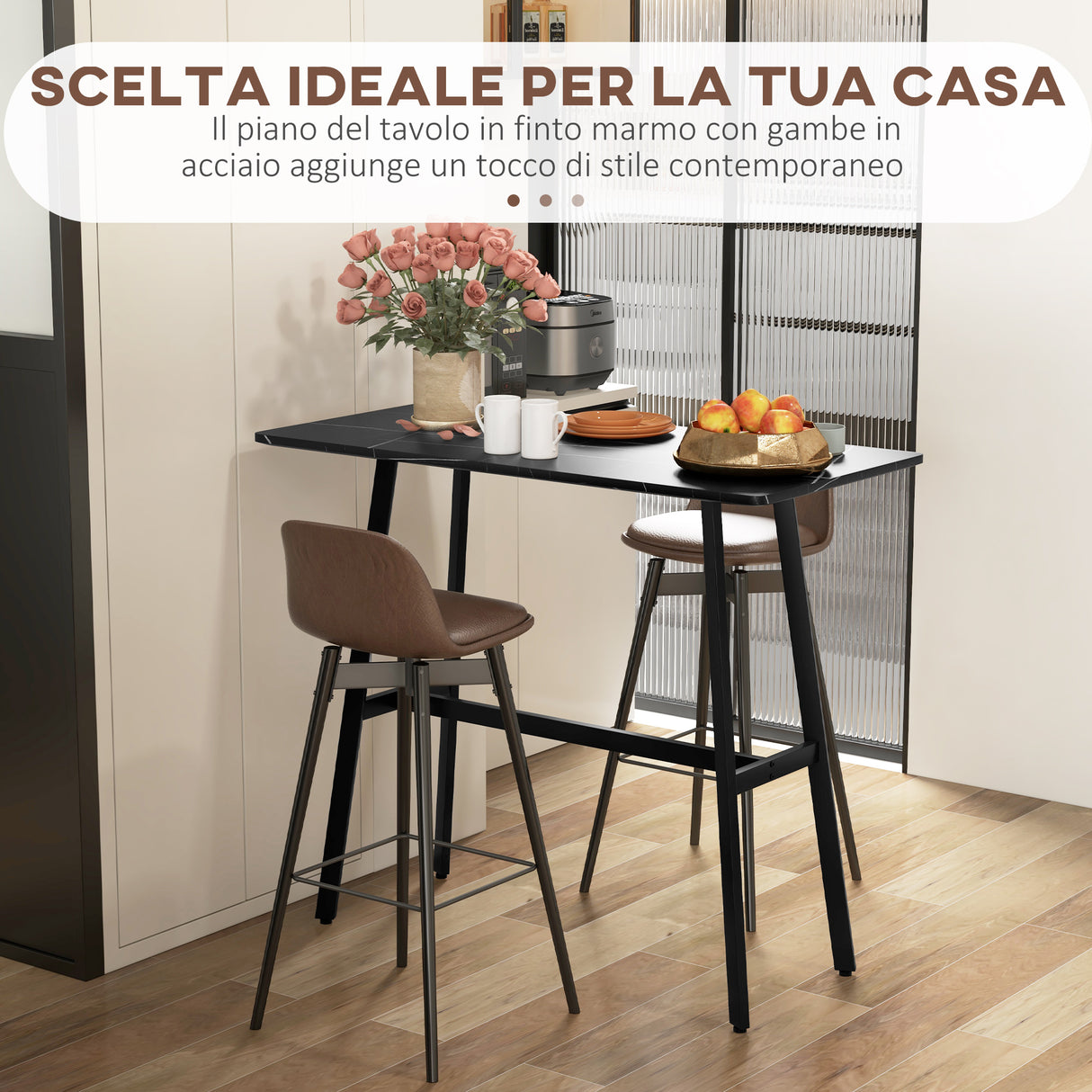 easycomfort easycomfort tavolo da bar rettangolare per 4 persone in mdf e metallo 118x58x98 cm nero