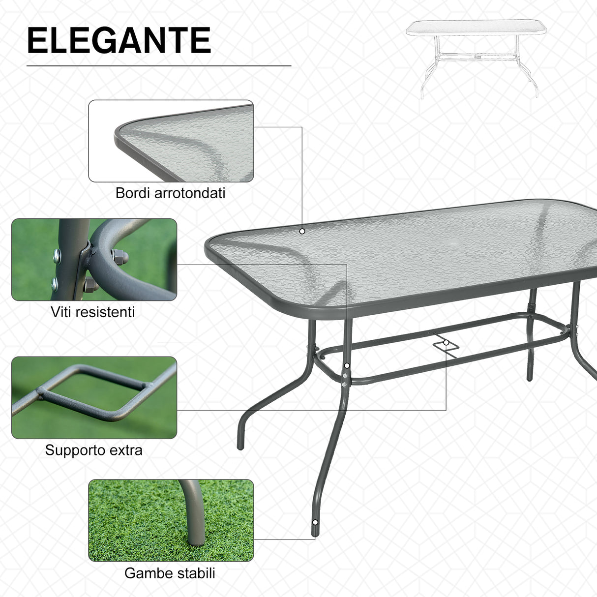 easycomfort easycomfort tavolo da giardino con foro per ombrellone arredamento da esterno in metallo e vetro 140x80x70cm grigio ean 8054144134215