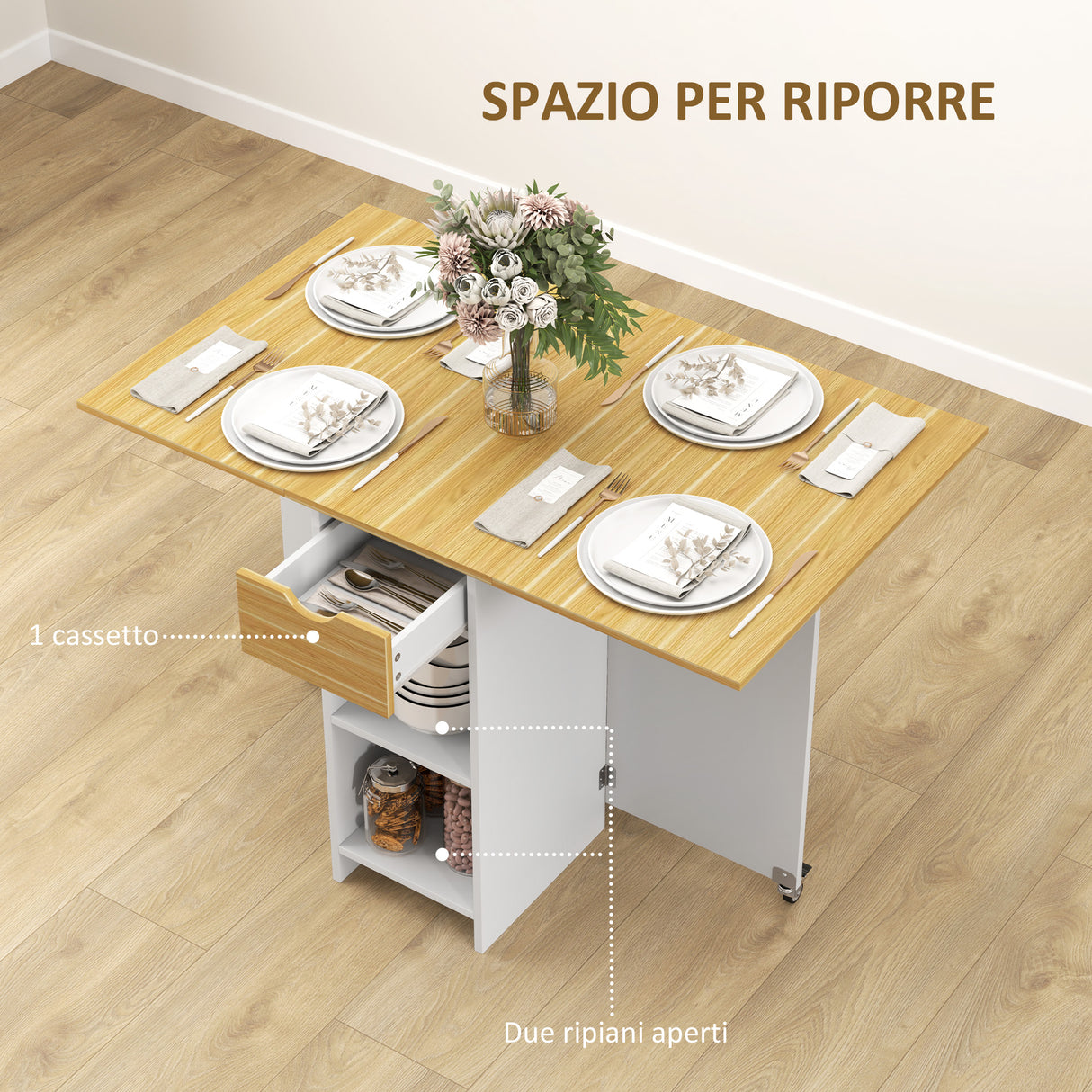 easycomfort easycomfort tavolo da pranzo pieghevole per 2 4 persone con 2 ribalte cassetto e ripiani quercia