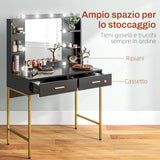 easycomfort easycomfort tavolo da trucco con 2 cassetti 6 ripiani specchio e sgabello in legno e acciaio 90x45x132 5 cm nero