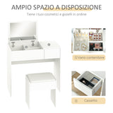 easycomfort easycomfort tavolo da trucco con specchio richiudibile tavolo da trucco moderno con sgabello vano contenitore 4 scomparti mdf bianco 80x40x79 cm ean 8054111848237