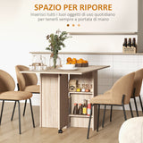 easycomfort easycomfort tavolo pieghevole con 2 ribalte per 6 persone con ripiani e rotelle integrate legno naturale