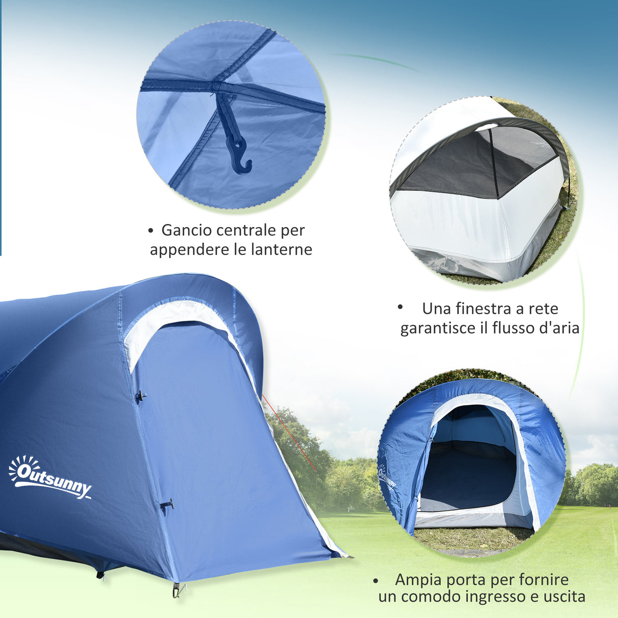 easycomfort easycomfort tenda da campeggio in poliestere e tessuto oxford con gancio interno e finestre a rete 265x140x95 cm