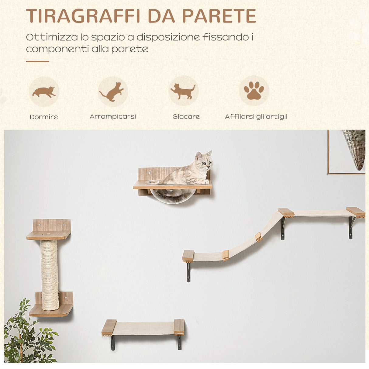 immagine-5-easycomfort-easycomfort-tiragraffi-per-gatti-da-parete-set-4-pezzi-con-amache-tiragraffi-a-colonna-e-passerella-in-legno-e-sisal-marrone