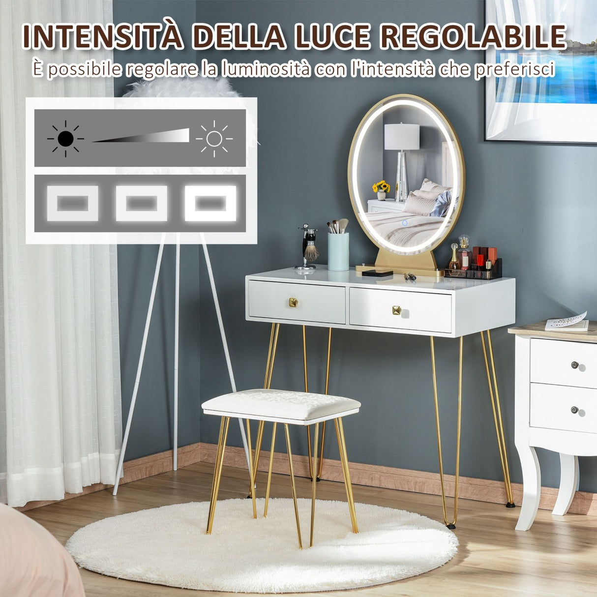 easycomfort easycomfort toeletta con specchio luci a led in stile industriale tavolo per trucco con sgabello mobile toeletta con interruttore touch bianco