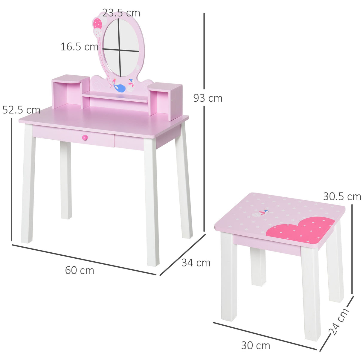 easycomfort easycomfort toeletta per bambine 3 anni in legno set tavolo da trucco giocattolo con specchio e sgabello rosa