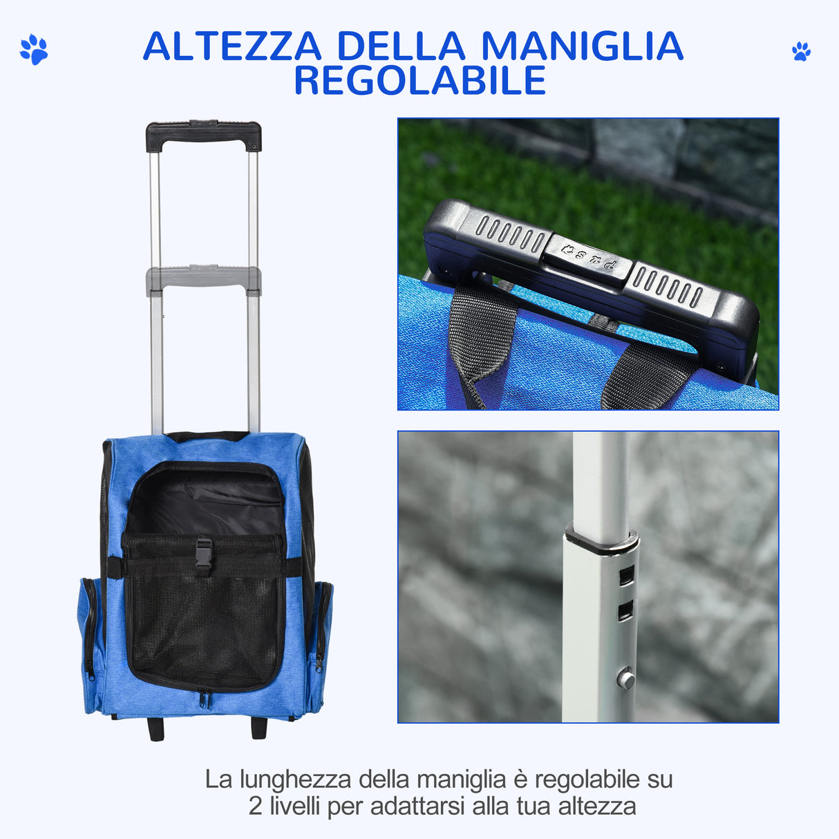 easycomfort easycomfort trasportino zaino 2 in 1 per cani e gatti con tasche e maniglia telescopica 42x25x55cm blu