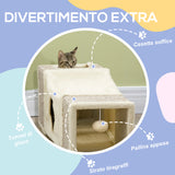 easycomfort easycomfort tunnel per gatti pieghevole con casette tiragraffi e pallina in peluche e sisal crema