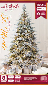 le stelle albero di natale pino verde innevato h 210cm x l 150cm super folto effetto real touch con 2500 luci led incorporate e base croce in ferro pieghevole