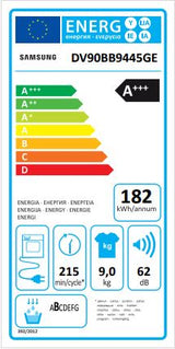 asciugatrice a pompa di calore 9 kg samsung dv90bb9445ge inverter silent program ai dry classe a___