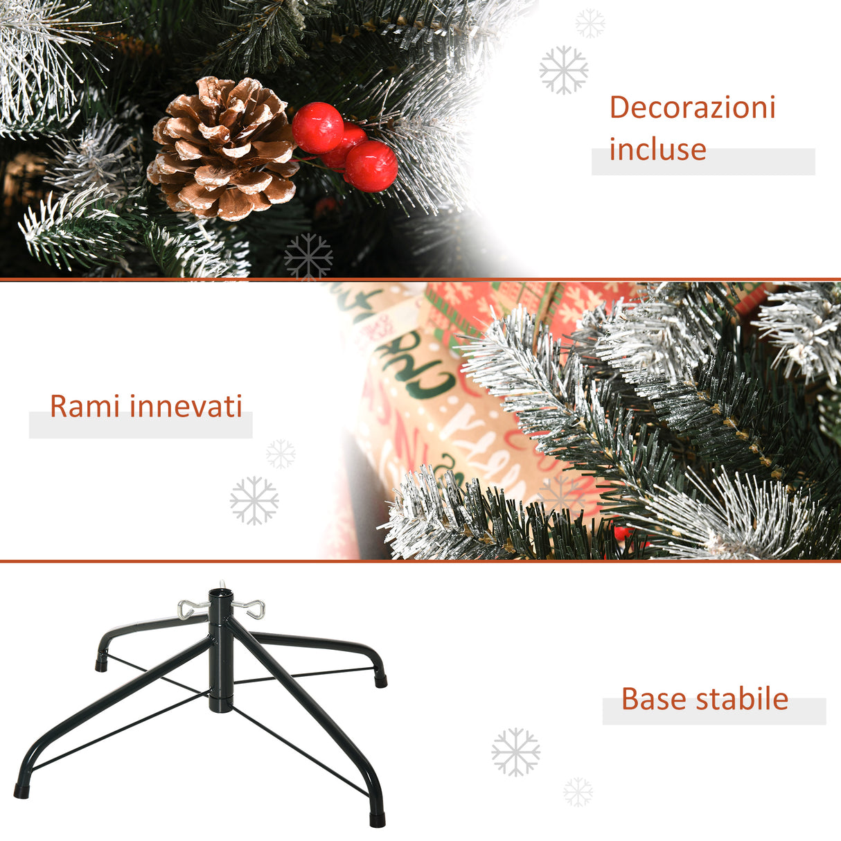 easycomfort easycomfort albero di natale innevato 180cm con bacche rosse e pigne bianche base rimovibile pieghevole 678 rami verde