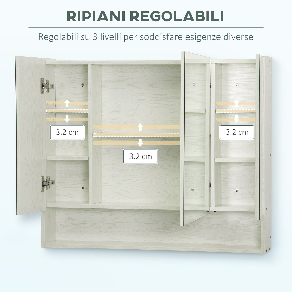 easycomfort easycomfort armadietto con specchio a 4 sezioni con ripiani regolabili specchiera bagno in legno e vetro 90x15x75 cm bianco