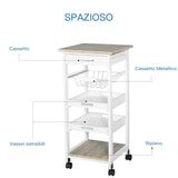 easycomfort easycomfort carrello da cucina salvaspazio in legno di pino e mdf carrello portaoggetti con cassetto cestello 2 vassoi e 4 ruote universale 37x37x82cm bianco ean 8054111844161