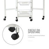 easycomfort easycomfort carrello portavivande pieghevole a 6 ruote con 3 cestini cassetto e 2 ribalte carrellino per cucina in mdf e metallo 37x37x77 5 cm bianco e legno