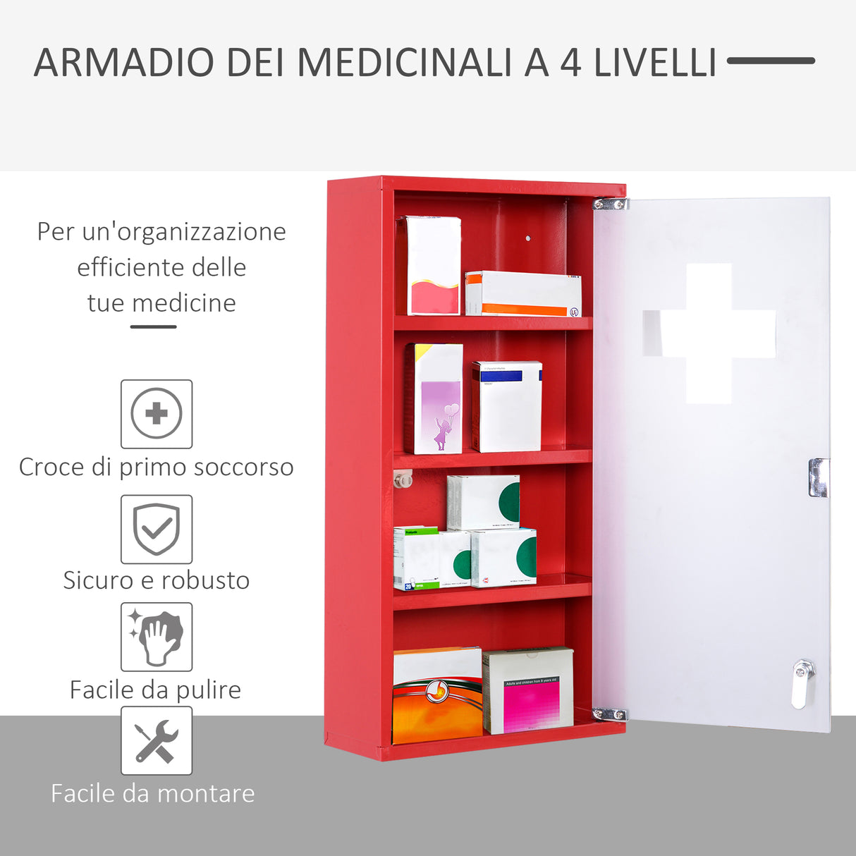 easycomfort easycomfort cassetta porta medicine armadietto medicinali 4 livelli porta in vetro 603012cm rosso ean 8054111840521
