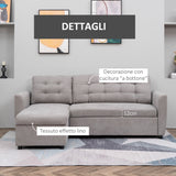 easycomfort easycomfort divano letto 3 posti con chaise longue contenitore in tessuto 217x134x85cm grigio