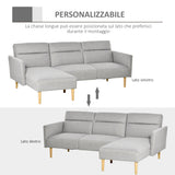 easycomfort easycomfort divano letto 3 posti divano angolare in tessuto grigio con schienale regolabile stile scandinavo 207x146x80cm