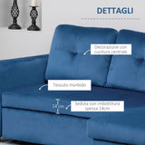 easycomfort easycomfort divano letto angolare 3 posti effetto velluto e chaise longue con contenitore 232x141x85cm blu