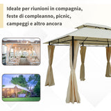 easycomfort easycomfort gazebo da giardino 3x4 m con tende e tetto a 2 livelli bianco crema