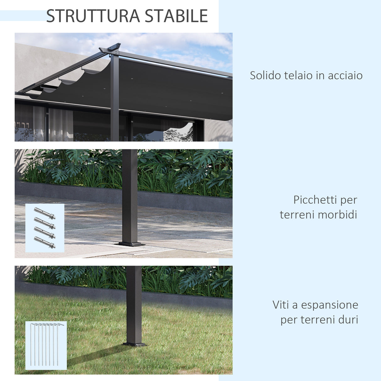 easycomfort easycomfort gazebo pergola 4x3m in acciaio e poliestere con tettuccio scorrevole grigio