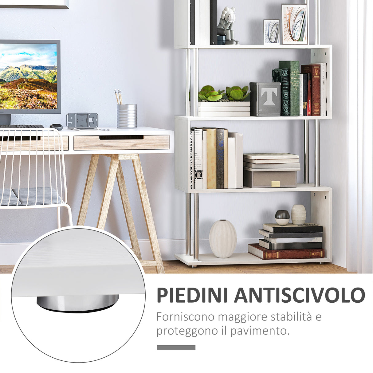 easycomfort easycomfort libreria a 4 ripiani design moderno in legno e metallo libreria scaffale per soggiorno studio ufficio 80x30x145cm bianca ean 8054111845588