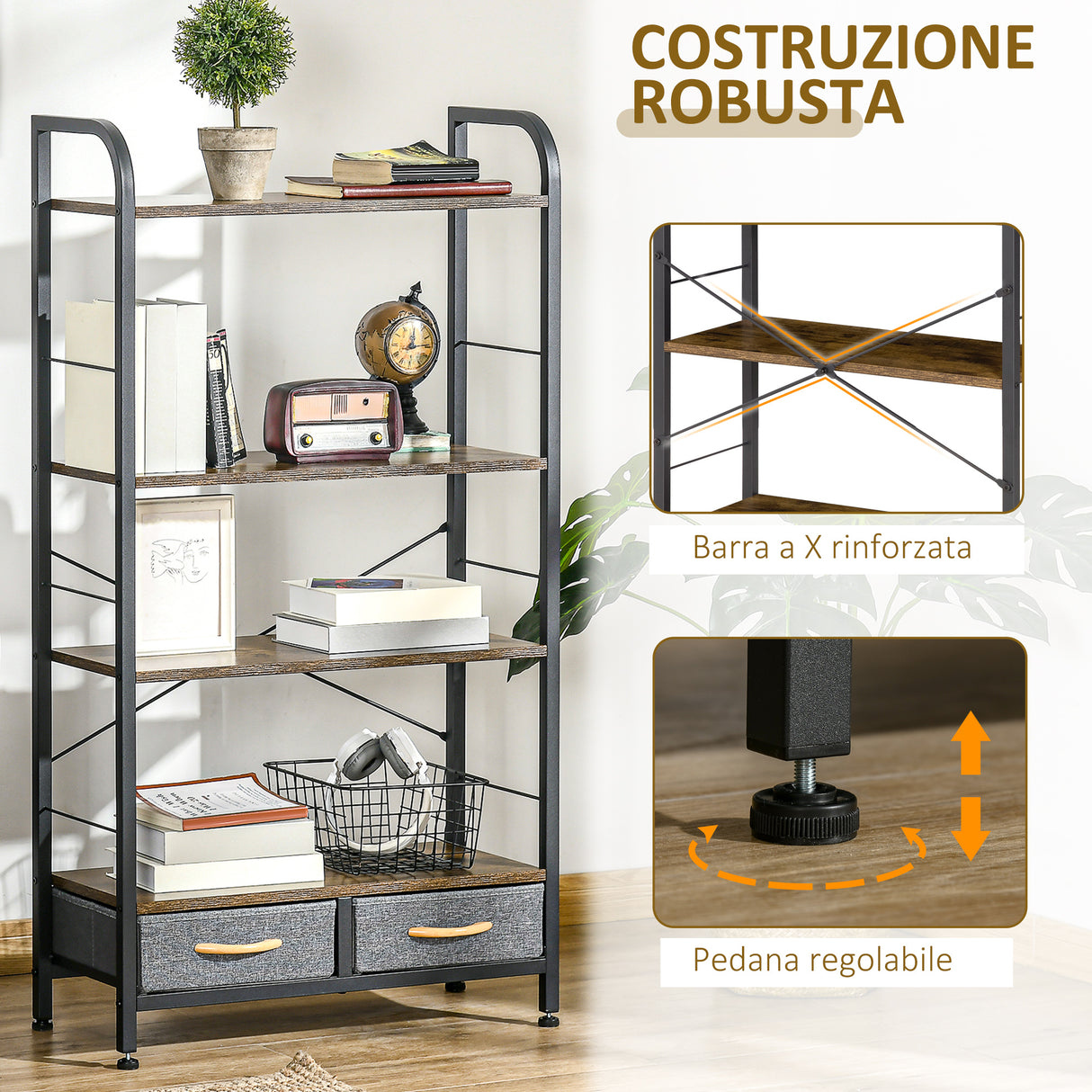 immagine-6-easycomfort-easycomfort-mobile-libreria-con-4-scaffali-e-2-cassetti-in-truciolato-acciaio-e-tessuto-effetto-lino-64x27-5x121-cm