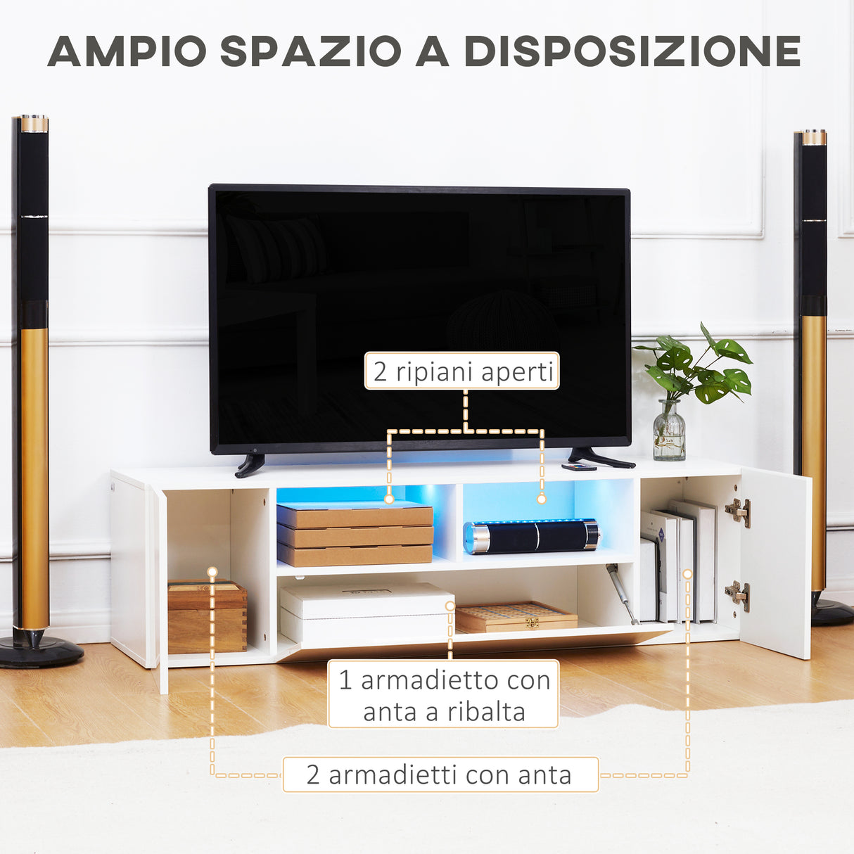 immagine-6-easycomfort-easycomfort-mobile-tv-60-max-in-truciolato-con-3-ripiani-2-armadietti-e-luci-led-137x35x42-cm-bianco-lucido