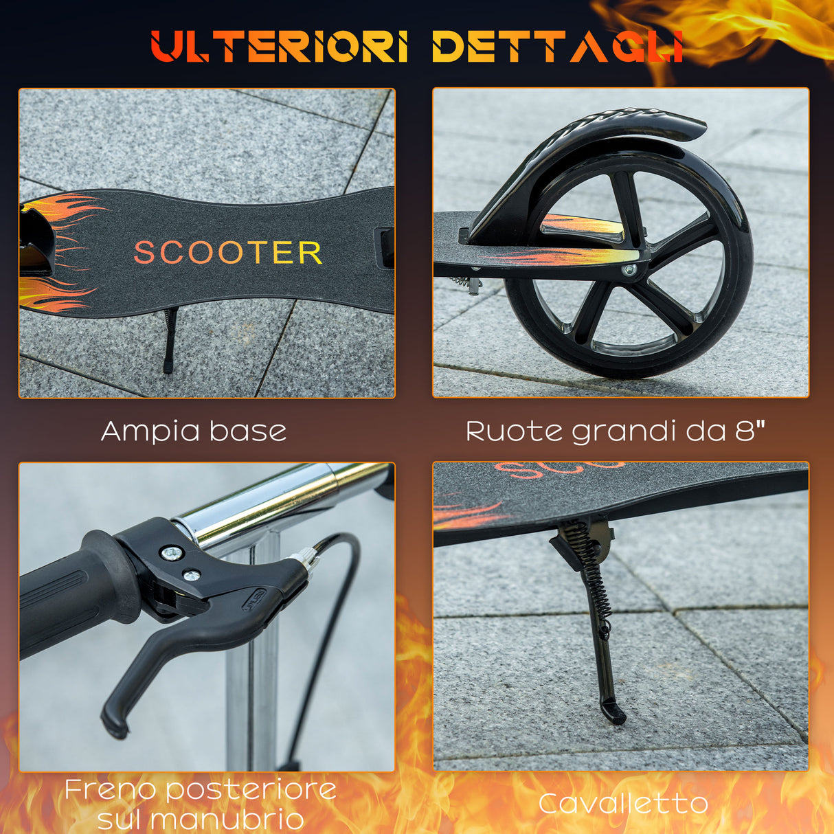 easycomfort easycomfort monopattino per bambini 7 14 anni con manubrio regolabile su 3 altezze 86x35x9398103 cm nero