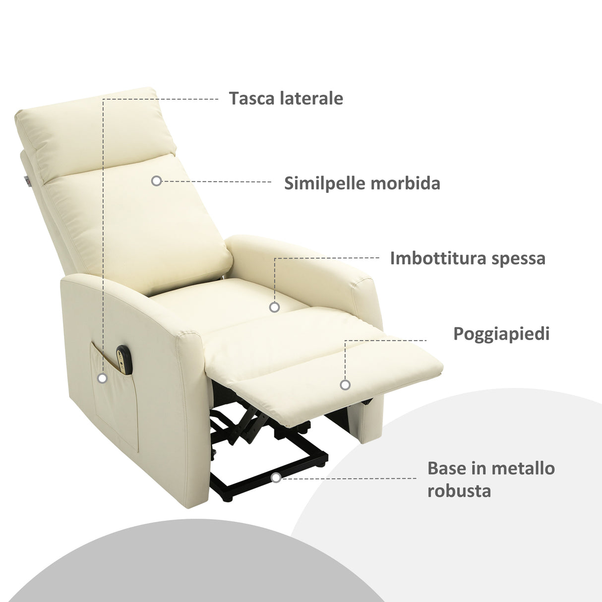 easycomfort easycomfort poltrona alzapersona con telecomando e schienale reclinabile a 145 similpelle color crema