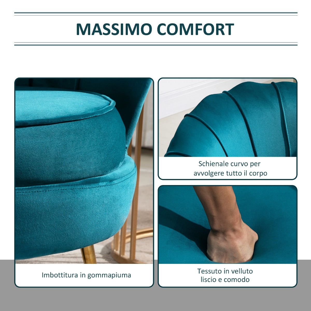 easycomfort easycomfort poltrona di design stile vintage imbottita in velluto 79x77x77cm verde petrolio ean 8054144138367