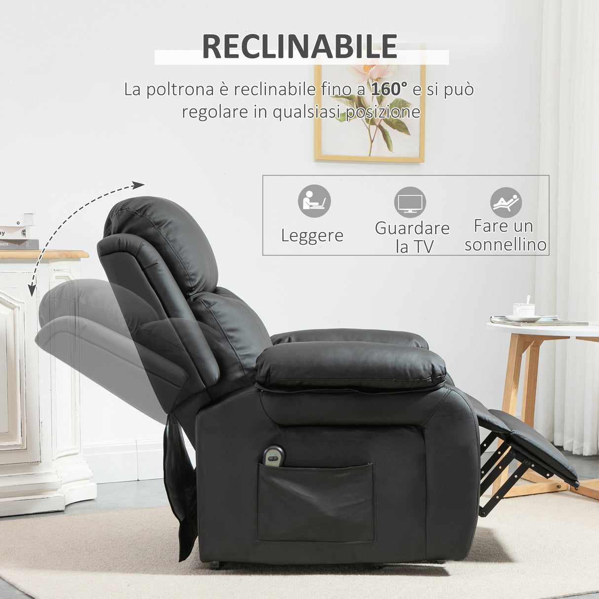 easycomfort easycomfort poltrona elettrica alzapersona reclinabile fino 160 con telecomando in similpelle nero